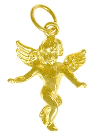 14k Gold, Guardian Angel Cherub Pendant - Click Image to Close