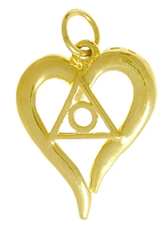 14k Gold, Heart Pendant with Al Anon Symbol, Medium Size