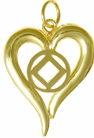 14k Gold, Heart Pendant with NA Symbol in the Center, Medium