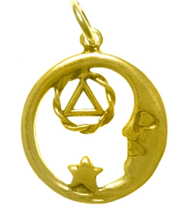 14k Gold, Moon and Star Pendant with AA Symbol, Medium Size