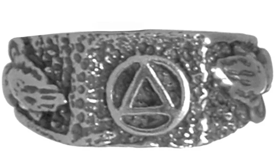 Square Style Ring with AA Symbol in the Center and Praying Hands - Click Image to Close