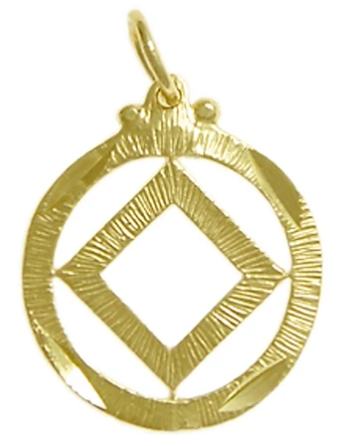 14k Gold Pendant, NA Symbol in a Textured Circle, Medium Size - Click Image to Close