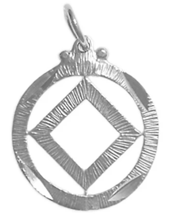 Sterling Silver Pendant, NA Symbol in a Diamond Cut Circle, Med.
