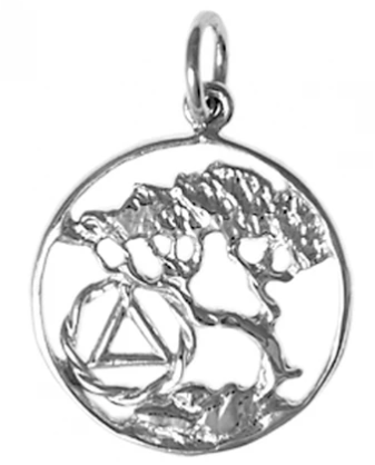Sterling Silver Pendant, AA Recovery Symbol with a Tree of Life