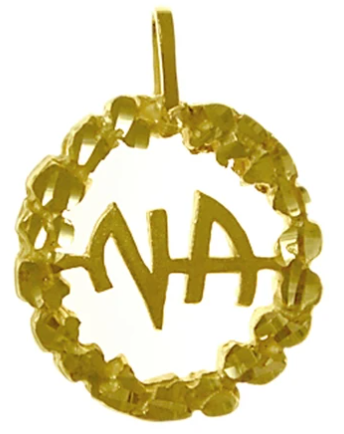 Medium Size, 14k Gold Pendant, NA Initials in a Nugget Style - Click Image to Close