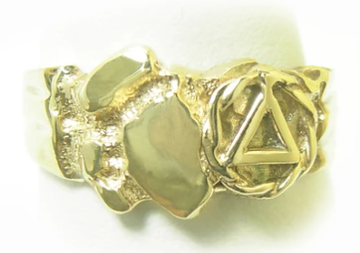 14k Gold, AA Symbol Small Nugget Style Ring