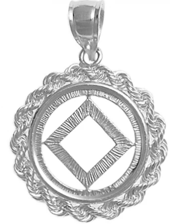 Sterling Silver, NA Symbol Pendant, Rope Style Circle, Medium