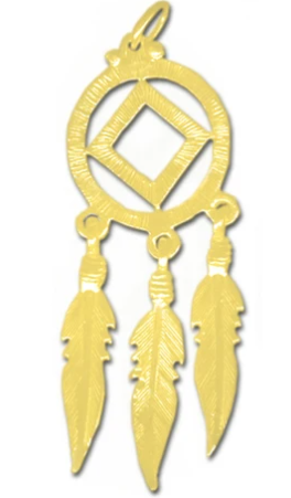 14k Gold Pendant, NA Symbol with 3 Feathers, Medium/Large
