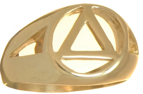 Gold, Mens Ring with AA Symbol in a Wide Style Band