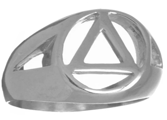 Sterling Silver Mens Ring with AA Symbol in a Wide Style Band