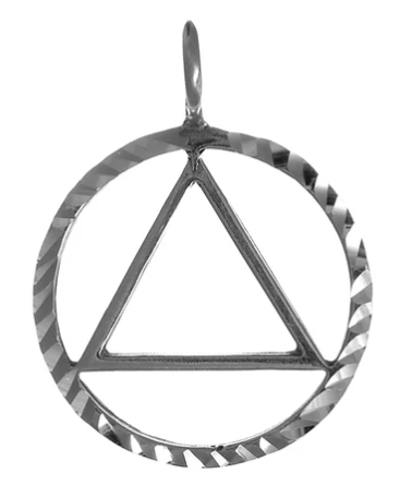 Sterling Silver, Circle Triangle Pendant with Diamond Cut Accent