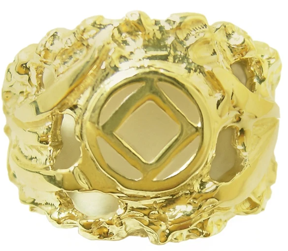 14k Gold, Men's Ring with NA Symbol in a Wide Nugget Style - Click Image to Close