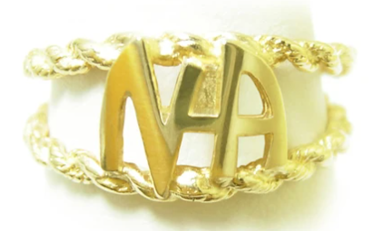 14k Gold, "NA" Initials on a Open Rope Style Band