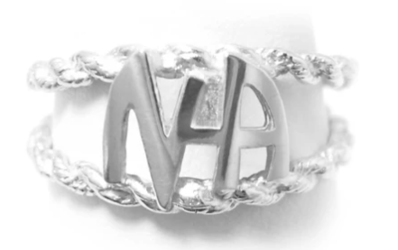 Sterling Silver "NA" Initials on a Open Rope Style Band