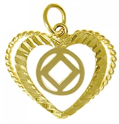 14k Gold, Heart Pendant with NA Symbol, Medium Size