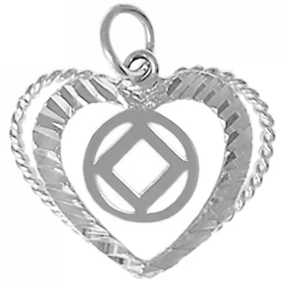 Sterling Silver, Heart Pendant with NA Symbol, Medium Size