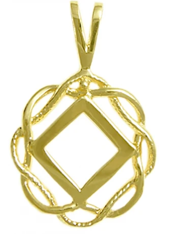 14k Gold, NA Symbol in a Basket Weave Circle, Medium Size