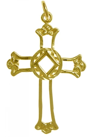 14k Gold, Cross Pendant with NA Symbol, Medium Size - Click Image to Close