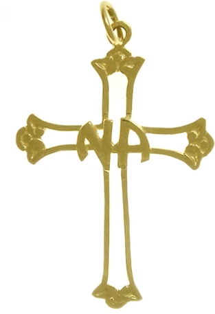 14k Gold, Cross Pendant with NA Initials in the Center