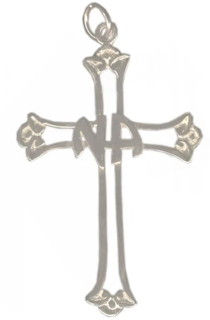 Sterling Silver, Cross Pendant with NA Initials in the Center - Click Image to Close