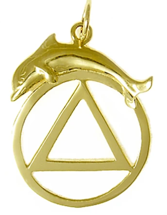14k Gold Pendant, AA Symbol with a Dolphin, Medium/Large Size - Click Image to Close