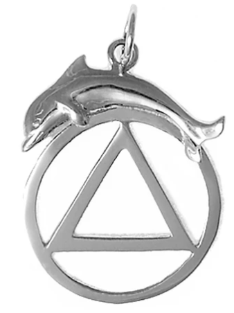 Sterling Silver Pendant, AA Symbol with a Dolphin, Medium/Large - Click Image to Close