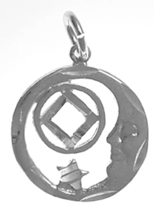 Sterling Silver, Moon and Star Pendant with NA Symbol