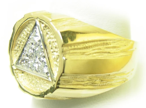 14k Gold, AA Symbol Mens Signet Style Ring with 6 25-pt Diamonds