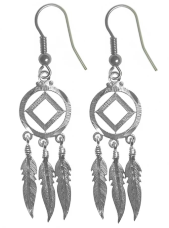 Sterling Silver Earrings, NA Symbol with 3 Feathers