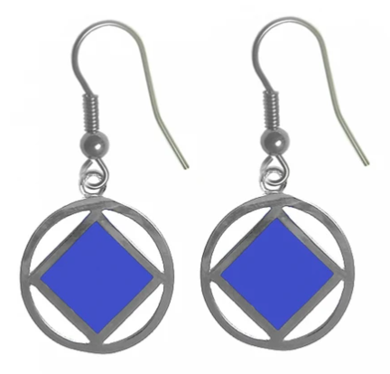 Sterling Silver Earrings, NA Symbol Square with Blue Enamel