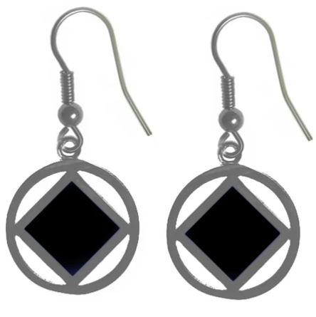 Sterling Silver Earrings, NA Symbol Square with Black Enamel