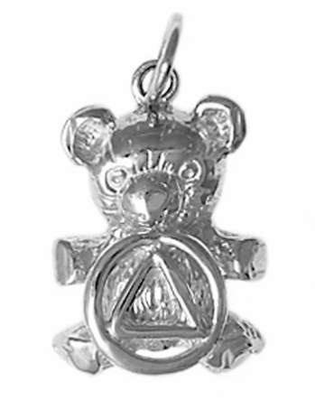Sterling Silver Pendant, AA Recovery Symbol on a Teddy Bear