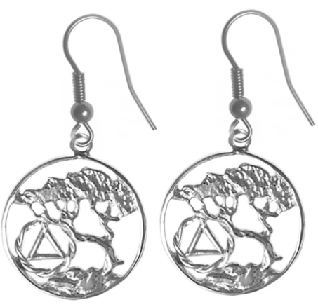 Sterling Silver Earrings, AA Recovery Symbol, Tree of Life - Click Image to Close