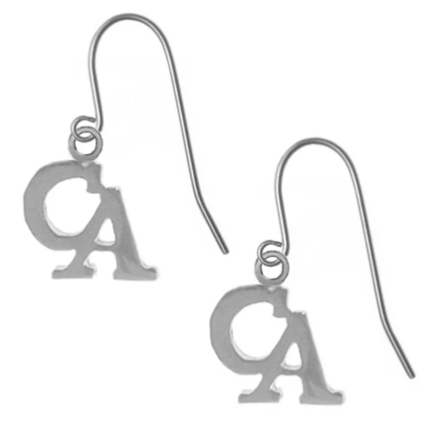 Cocaine Anonymous Earrings, Sterling Silver, Small "CA" - Click Image to Close