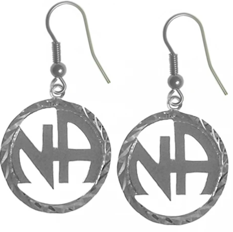 Sterling Silver, "NA" Initials Diamond Cut Earrings - Click Image to Close