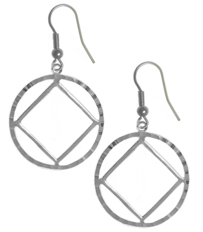 Sterling Silver Earrings, NA Symbol in a Diamond Cut Circle