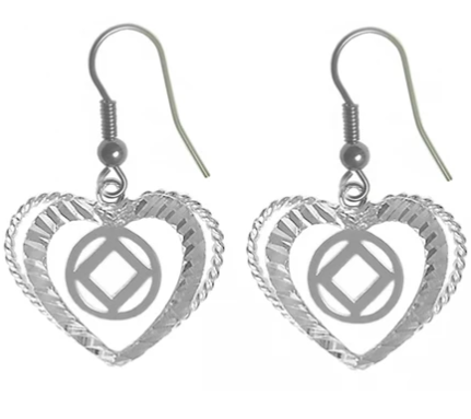 Sterling Silver, Heart Earrings with NA Symbol - Click Image to Close