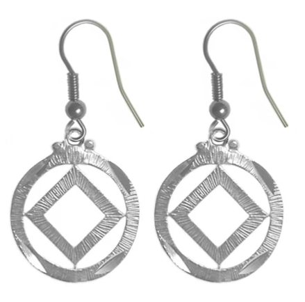 Sterling Silver Earrings, NA Symbol in a Diamond Cut Circle