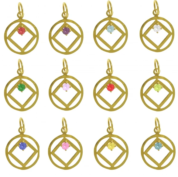14k Gold, NA Symbol Pendant with 12 Birthstones - Click Image to Close