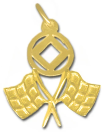 14k Gold, NA Symbol Pendant, Double Racing Flags