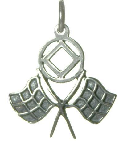 Sterling Silver, NA Symbol Pendant, Double Racing Flags