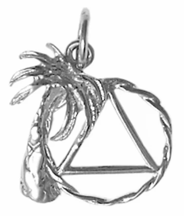 Medium Size, Sterling Silver Pendant, Palm Tree with AA Symbol