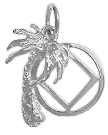 Sterling Silver Pendant, Palm Tree with NA Symbol, Medium Size - Click Image to Close