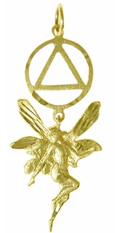 14k Pendant, AA Recovery Symbol with a Magical Fairy
