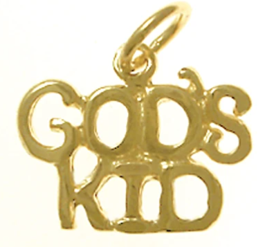 14k Gold, Sayings Pendant, "GOD'S KID" - Click Image to Close