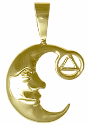 14k Gold, "Man on the Moon" Pendant with AA Symbol, Medium Size