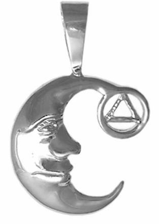 Sterling Silver, "Man on the Moon" Pendant with AA Symbol, Mediu