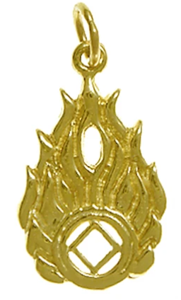 14k Gold Pendant, NA Symbol in Flames
