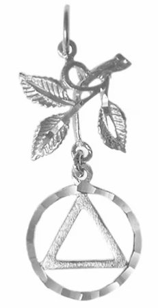 Sterling Silver Pendant, Textured Triangle with 3 Leaves