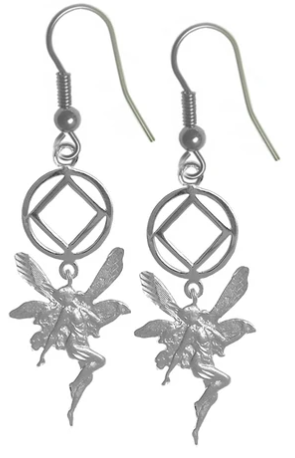 Sterling Silver Earrings, NA Recovery Symbol with a Fairy - Click Image to Close